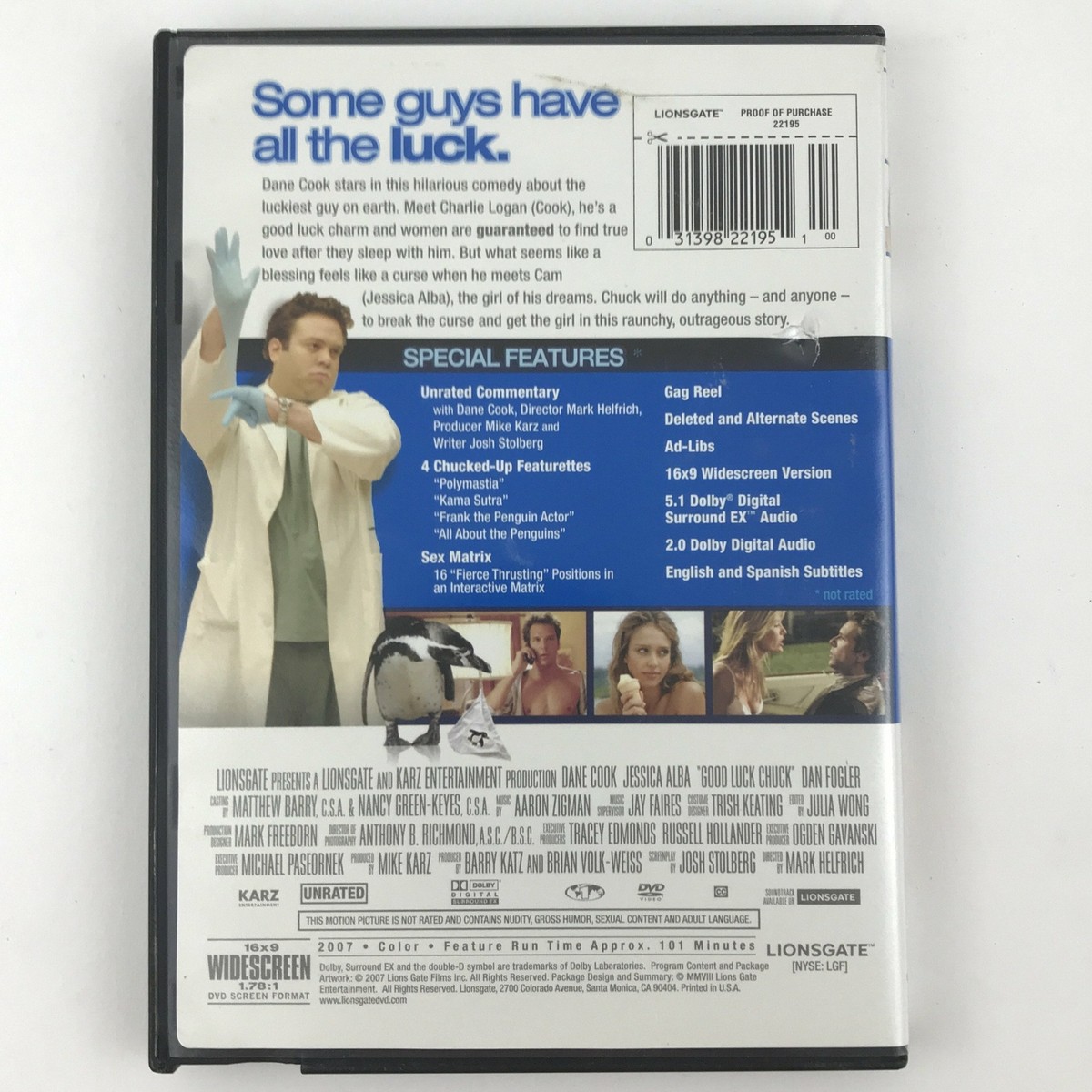 Good Luck Chuck (DVD, Widescreen) Unrated - Dane Cook, Jessica