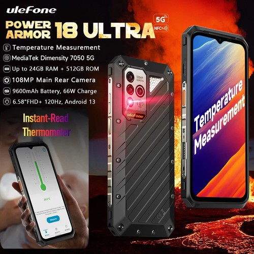 Ulefone Power Armor 18 Ultra 5G Phone IP68 Waterproof 24GB+512GB 108MP 9600mAh  - Picture 1 of 11