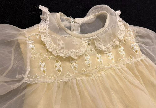Vintage Girls Lace Dress w/ Yellow Satin Slip by Little Folks Giftwear - Picture 2 of 7