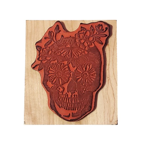 Floral Skull Rubber Stamp, Dia de los Muertos Skull, Day of the Dead Skull Stamp - Picture 2 of 3