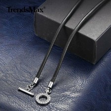4mm 18-28" Black Man-made Leather Rope Necklace Toggle Clasp Jewelry for Men Boy