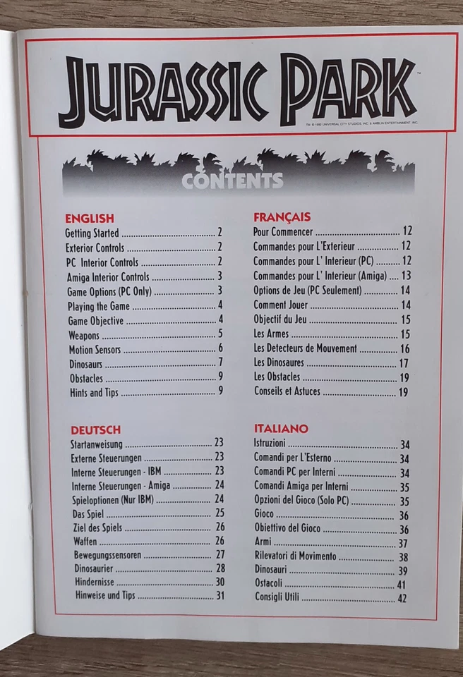 Jurassic Park Video Game Amiga & IBM PC Instruction Manual 1992 - Image 3 of 4