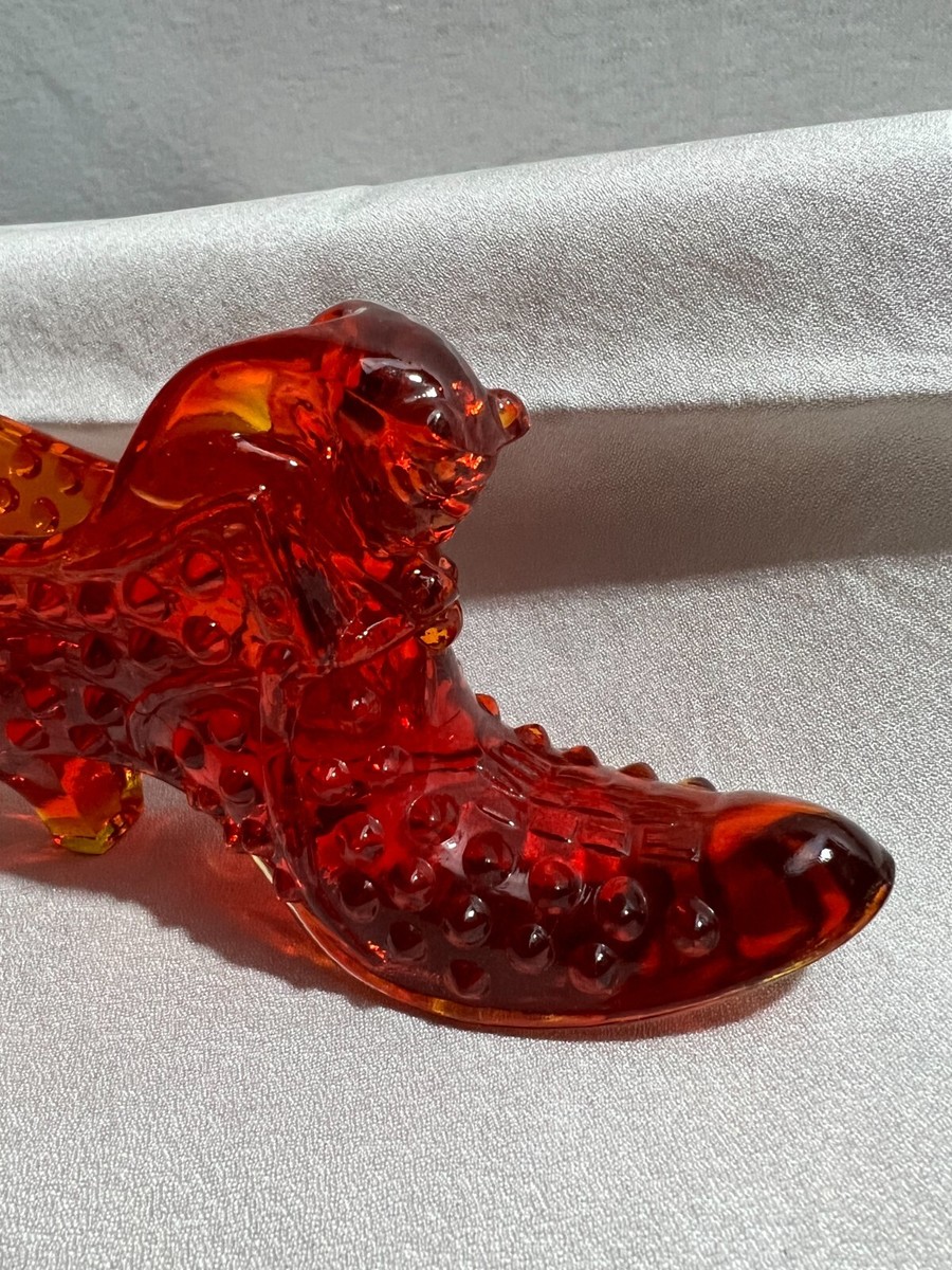 VTG Fenton Glass Shoe Hobnail Cat Head Red Orange Unmarked