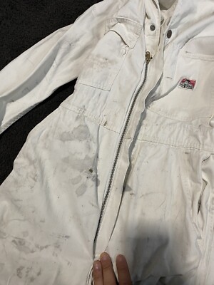 VTG 80s Ben Davis Union Made Logo White Coveralls Overalls Made In