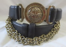 RARE Vintage Donna Karan DKNY Black Leather Chain Belt Size M