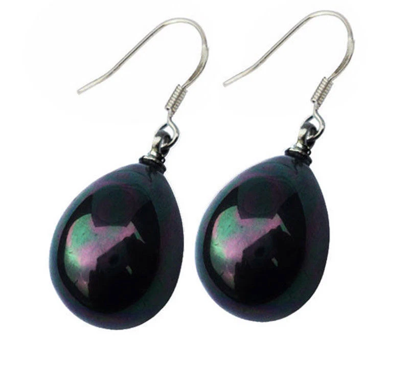 Pendientes de gancho de plata con gota de agua de perlas concha púrpura y blanco negro para mujer niña Foto 2 de 4