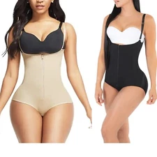 Colombian Fajas Zip & Hooks Body Shaper Firm Compression Slimming Panty Bodysuit