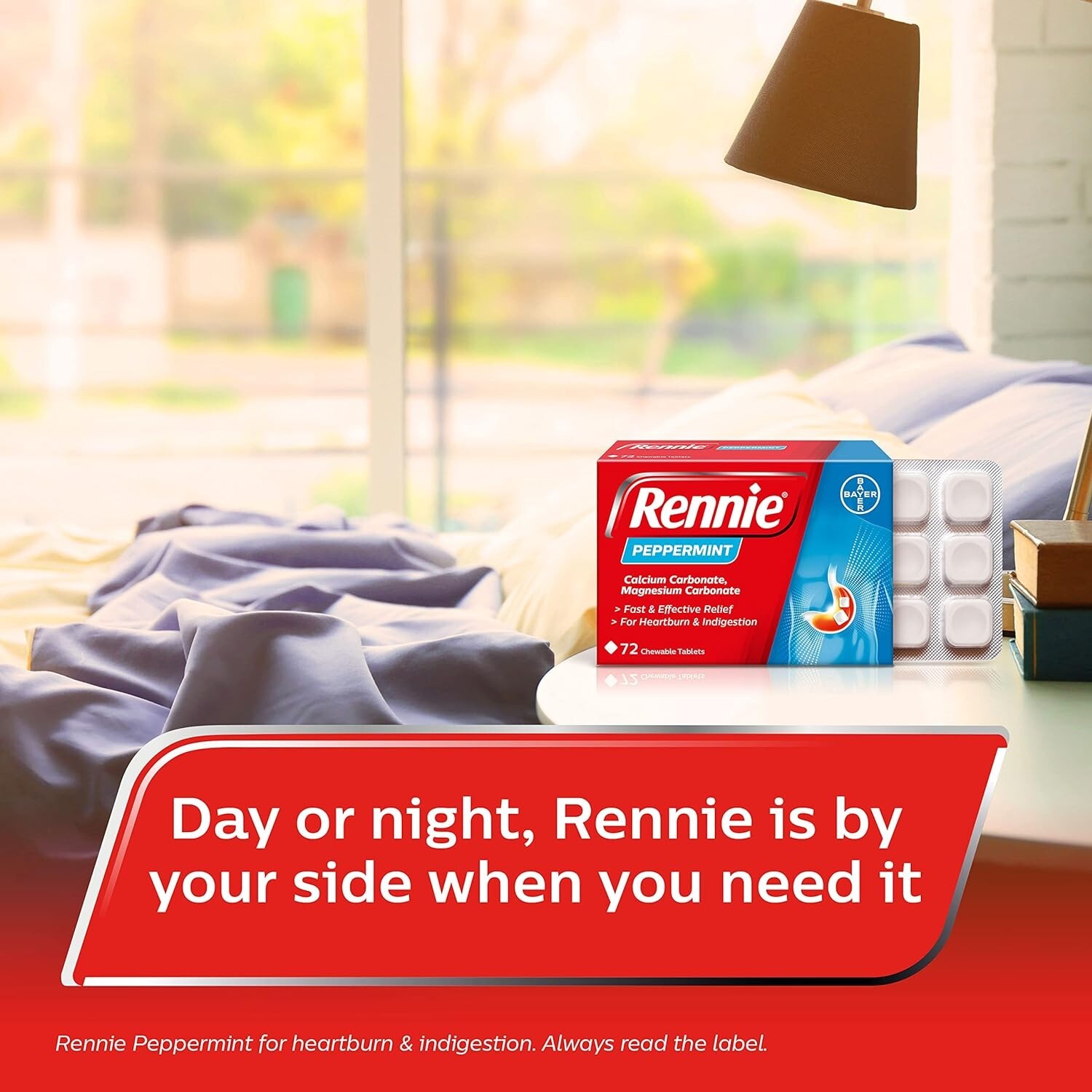 Rennie Antacids Peppermint Flavour Heartburn Relief Acid Reflux 72