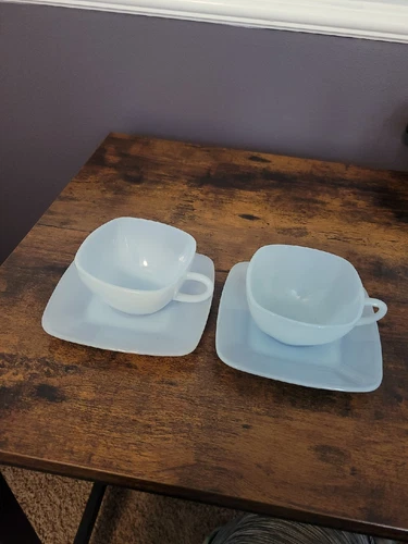 FIRE KING DELPHITE BLUE AZURITE 2 Set CHARM SQUARE COFFEE TEA CUP Set Vintage