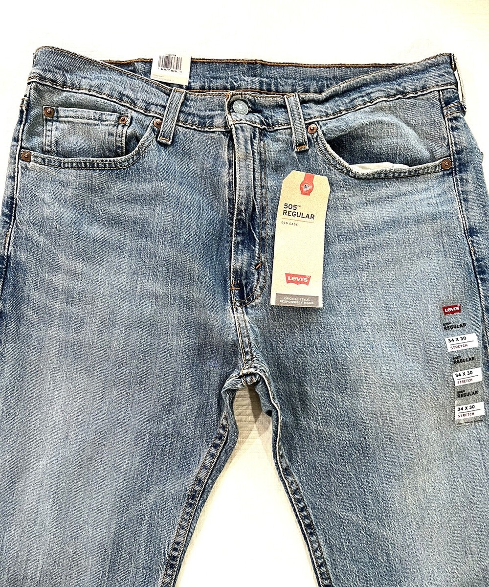 Men Levi's 505 Faded Light Blue Regular Fit Straight Leg Cotton