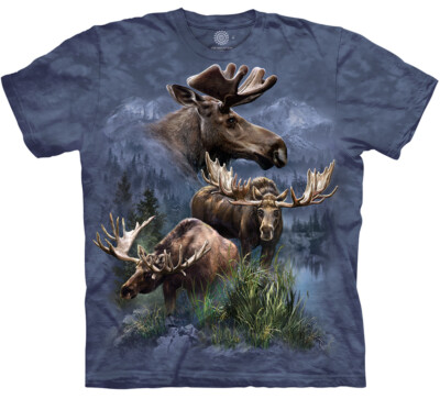 The Mountain Moose Collage Wild Elk Deer Blue Tie Dye Cotton T-Shirt Adult S-5X
