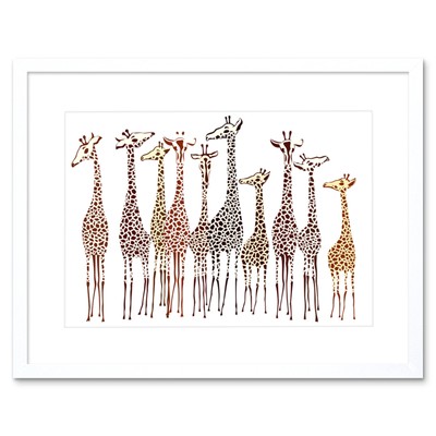Dt Illustration Group Of Giraffes Art Picture Framed Wall Art Print