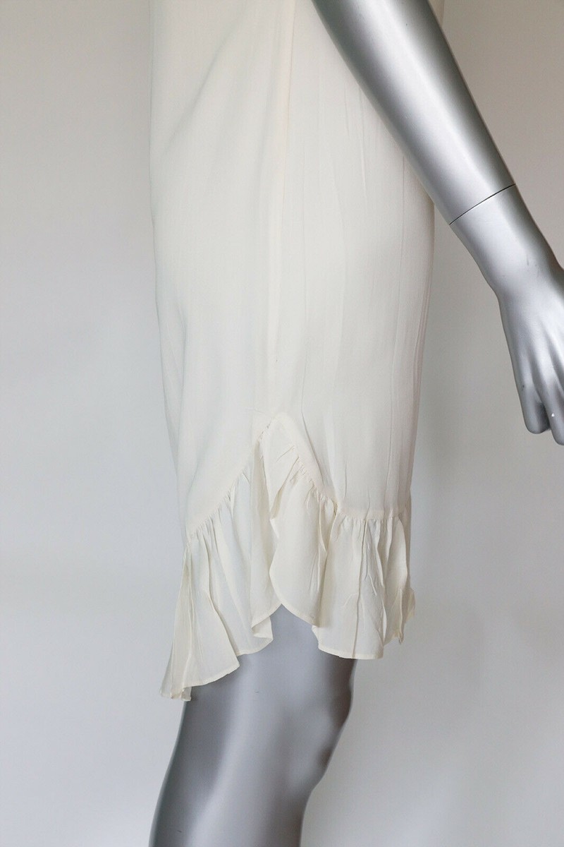 GUCCI DRESS WHITE IVORY PLISSE SILK PLEATED RUFFLE DETAIL