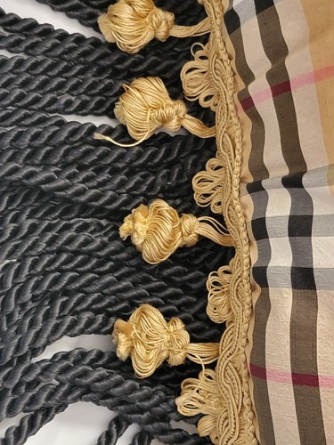 Vintage Embroidered Rooster Tassels Rope Checkered Pillow Silk Cotton 18” x 12" - Picture 11 of 13