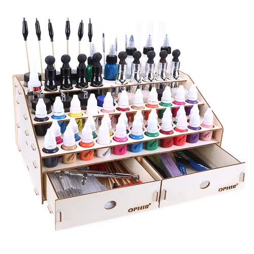 80 Holes Paint Rack Miniature Storage Organizer Wooden Shelf W/ Drawers Sale - Picture 7 of 9