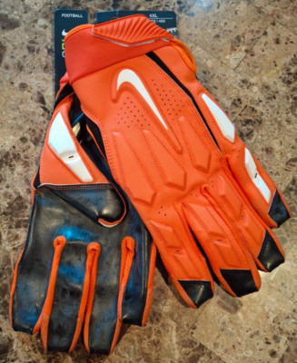 NIKE D-TACK 6.0 DEMOLITION ADULT LINEMAN PADDED FOOTBALL GLOVES, ORANGE, NFL