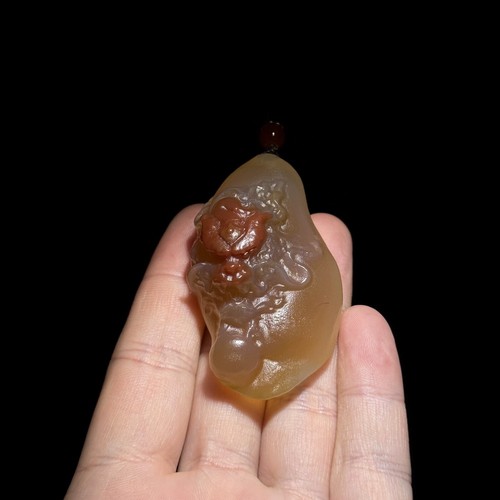 Chinese Antique Qing Dynasty Carved Dragon Agate Pendants