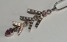 Halskette, Anhänger Silber 2 Kunzit, Kette versilbert Heilstein 2,5g  34x16x5mm