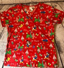 DISNEY CHRISTMAS SCRUB SMALL PREOWNED MICKEY MINNIE DONALD DUCK Free Shipping 