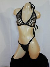 Exotic dancer stripper sm/med black two piece bikini dance outfit -dancewear