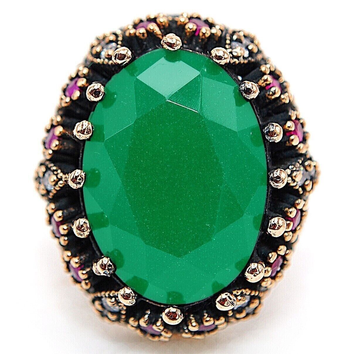 Vintage Ottoman Empire Inspired 12CT Treated Emerald 925 Sterling Silver Ring Size 8.5 HB2-9
