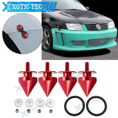 4X Spike Chrome Red Car Bumpers Quick Release Fasteners For VW Jetta Passat Golf