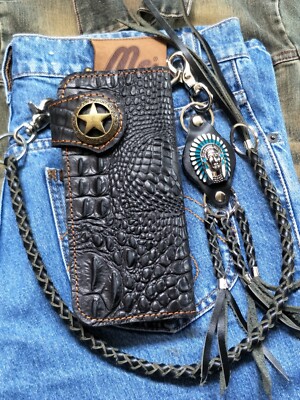 Leather Biker Wallet Chain Handmade Leather Wallet Mens Bifold Wallet Gift 574