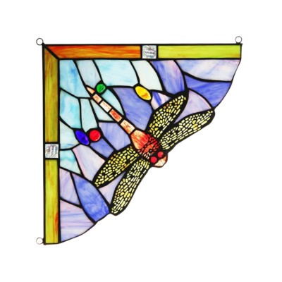 Stained Glass Corner Window Panels 10'' Dragonfly Handcrafted PAIR Tiffany Style