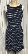 Loft Ann Taylor Womens Navy+White Print Jersey Sleeveless Dress Sz MP pre-owned 