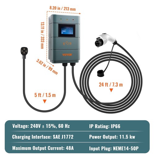 Level 2 Electric Vehicle Charging Station 0-48A 11.5 kW 240V NEMA14-50 Plug - Picture 7 of 11