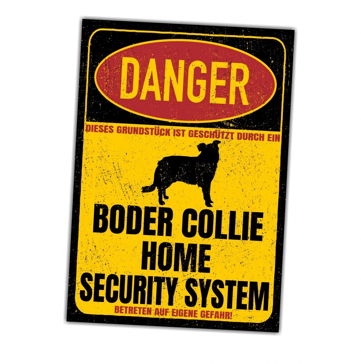 Collie-Warnschild – Langhaarcollie Security System, Aluverbund, 20x14 Cm, Wetterfest