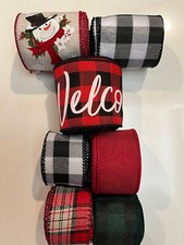 Lot 7 Christmas Snowman Welcome Buffalo Ck Wired Ribbon 4 Yds Ea 2.5 1.5 New