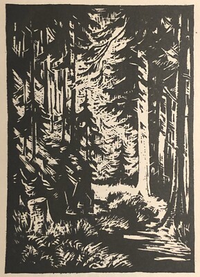 Arthur Herold (XX-XX) Holzschnitt  Waldinneres   Pfad im Wald  ~1923. Maße ca. 1