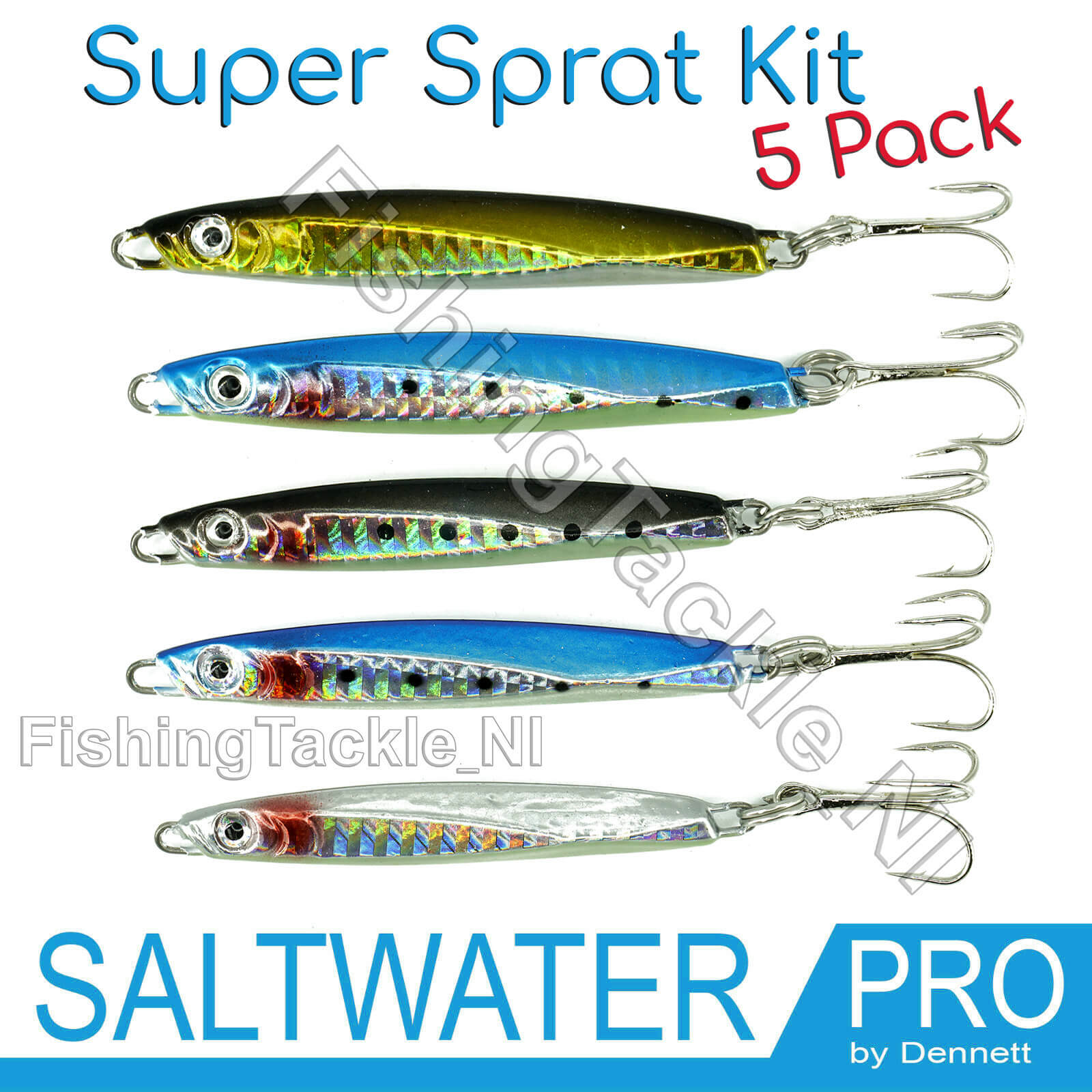 Saltwater Pro Super Sprat Jig Kit - 5 Pack Assorted Sea Fishing Lures - Mackerel