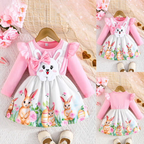 Baby Girls Kids Easter Rabbit Bunny Dress Bodysuit Ruffle Clothes Outfit Set US