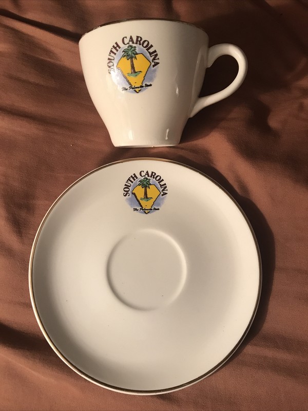 Vintage Souvenir Cup and Saucer ~ South Carolina, Palmetto State  Tea/Coffee.