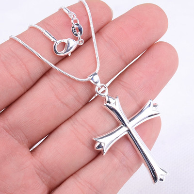 925 Sterling Silver 16~38 inch Necklace Chain+ Large Chic Cross