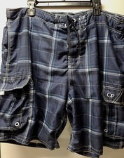Op Swim Trunks Shorts Bottoms Mens Adult Size XL 40-42 Blue Plaid Cargo