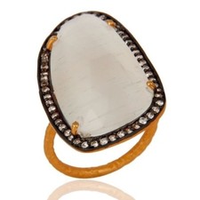 Natural Moonstone Ring 925 Sterling Silver 18k Gold Plated CZ Gemstone Jewelry