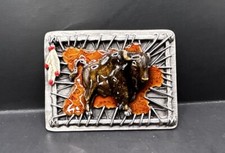 Vintage Bergamot Fine Art Enamel Belt Buckle 1994 Bison Buffalo Native American