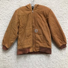 Carhartt Jacket Medium Boys Brown Duck Canvas Insulated Quilted Lined Full Zip