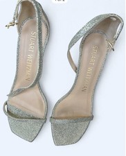 Stuart Weitzman Nudistcurve Sandals Heels Size US 7 , Silver Glitter
