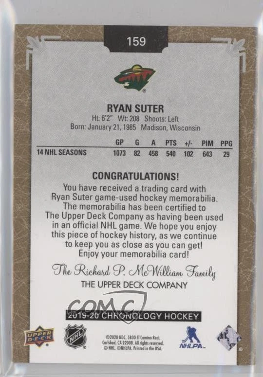 2019-20 Upper Deck Chronology Gold Premium /25 Ryan Suter #159 - Image 2 of 2