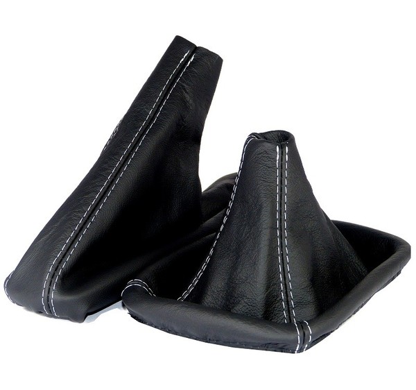 Schaltsack + Handbremsmanschette FüR BMW 3Er E46 100% Echtleder Leder Naht Grau-image