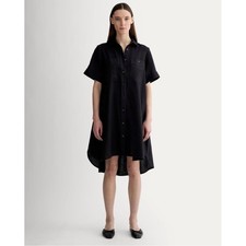 Everlane Black Cotton Short Sleeve Button Down Shirt Dress High Low Hem Size M