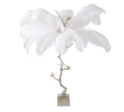 A&B Home 43 in. 8-Light White Feather Tree Floor or Table Lamp Gold Birds 45710