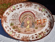 16" X 12" JOHNSONS BROS HIS MAJESTY THANKSGIVING TURKEY PLATTER OVAL CERAMIC BIN