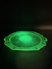 Vintage Green Depression Uranium Glass Floral Footed 11” Inch Cake Plate 👀☢️