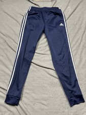 Adidas Sweatpants Boys Large 14/16 Blue White Stripes Fleece Joggers Casual