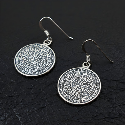 Phaistos Scheibe griechisch Sterling Silber 925 Ohrringe 20 mm Schmuck aus Griechenland Kreta